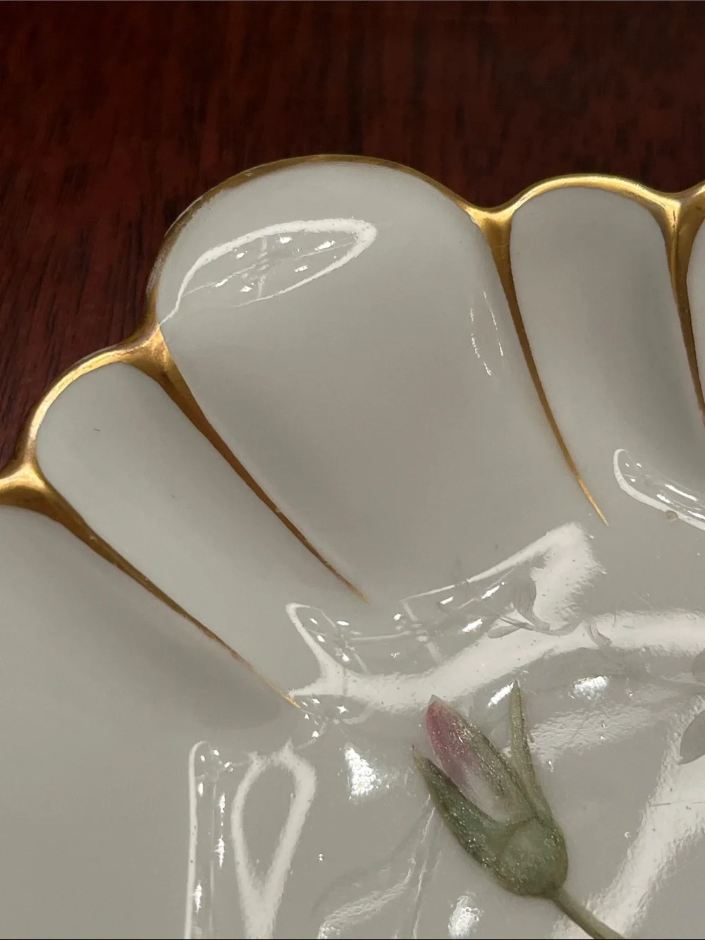 Antique Limoges White Porcelain Platter with Pink Floral Bouquet and Gold Trim
